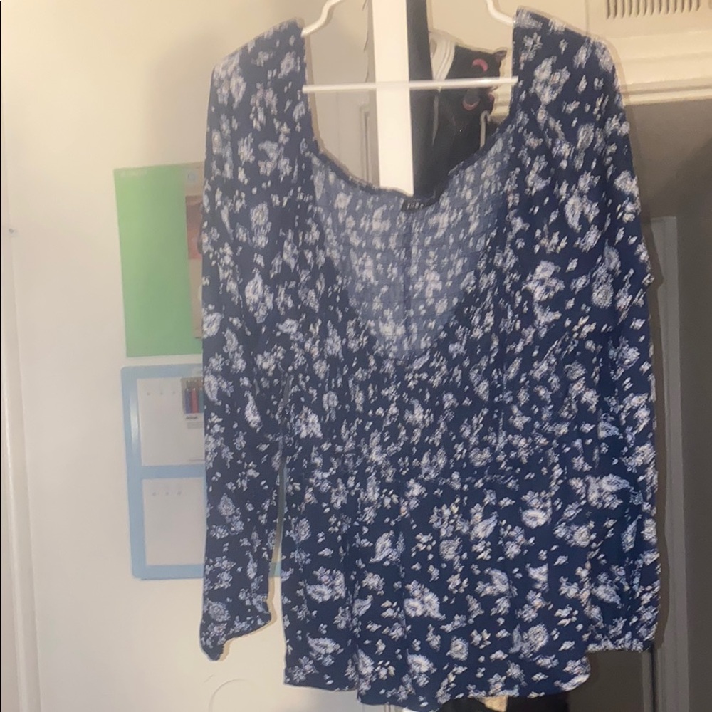 Torrid Blue Smocked Floral Blouse